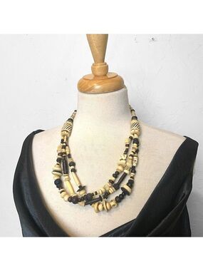 Vintage Tribal Bone Wood Bead 24 Inch Necklace